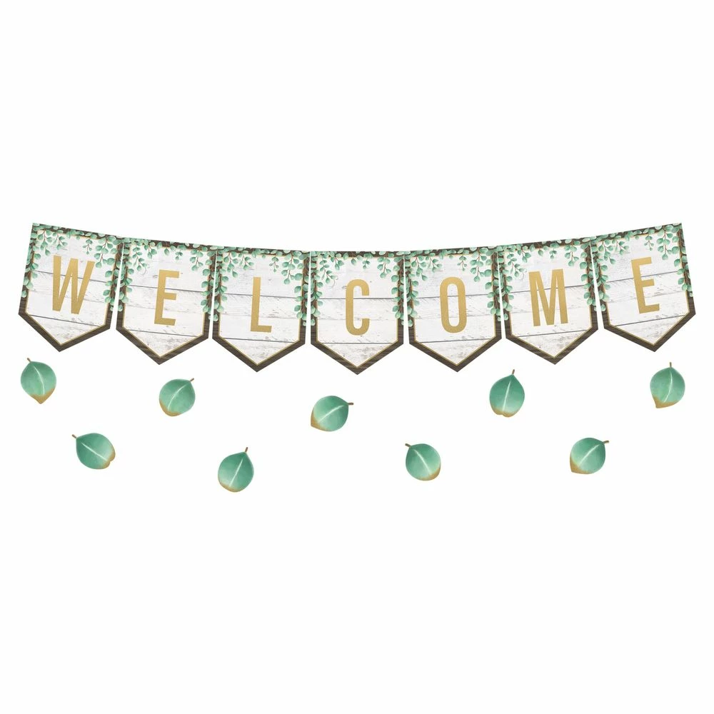 Eucalyptus Pennants Welcome Bulletin Board - 53 Pieces 1 Eucalyptus Pennants Welcome Bulletin Board - 53 Pieces