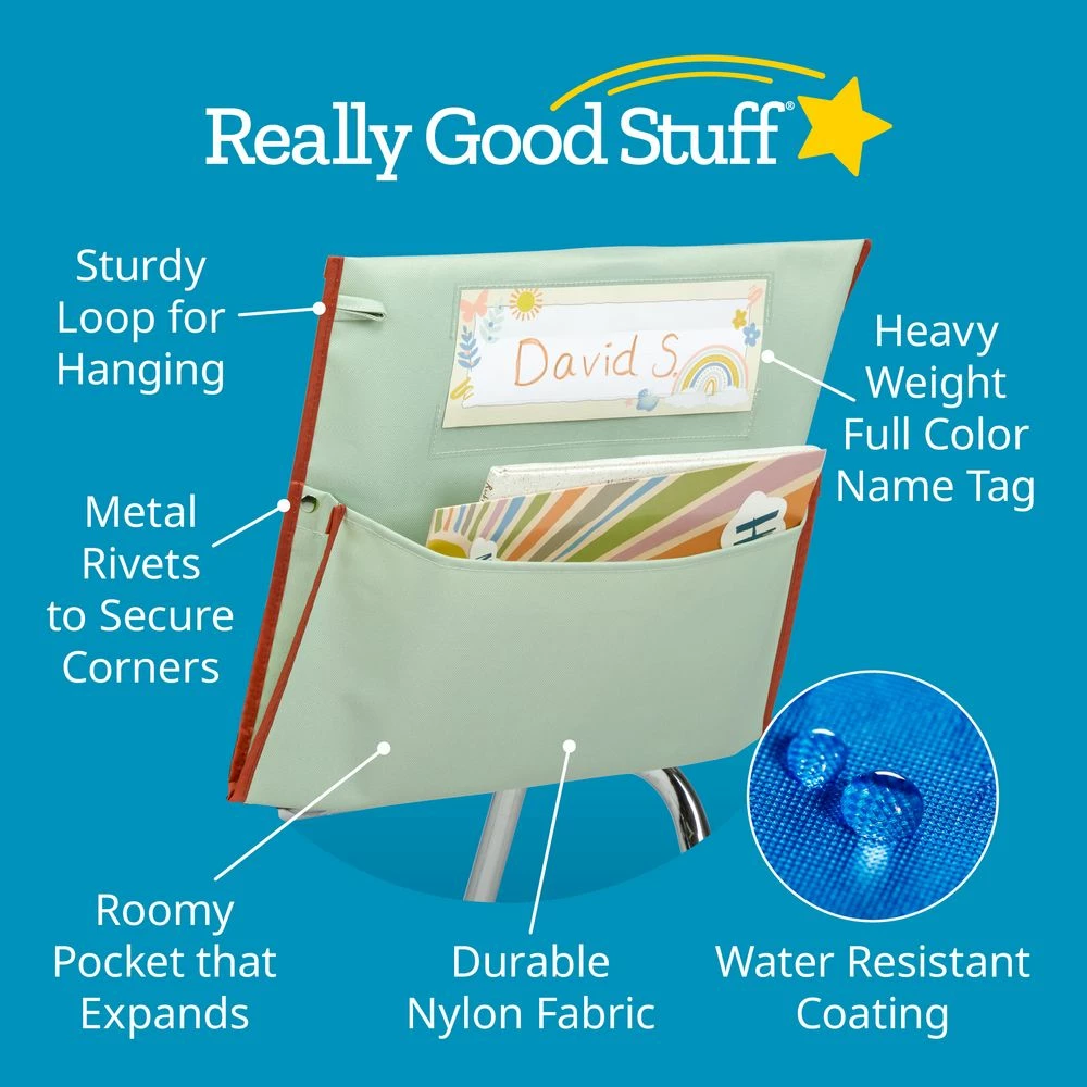 Really Good Stuff® Boho Chair Pocket Classic - Mint Chair Pocket With Clay Trim - Single 6 Really Good Stuff® Boho Chair Pocket Classic - Mint Chair Pocket With Clay Trim - Single - Image 6