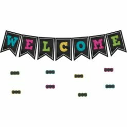 Chalkboard Brights Pennants Welcome Bulletin Board Display - 48 Pieces