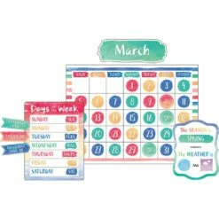 Watercolor Calendar Bulletin Board Set - 87 Pcs