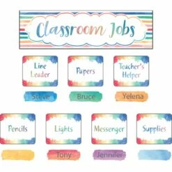 Watercolor Classroom Jobs Bulletin Board Set - 49 Pcs