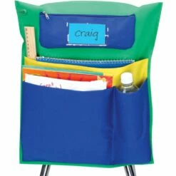 Deluxe Multi-Pocket Chair Pockets With Pencil Case And Water Bottle Holder - 6 Pack - Green/Blue