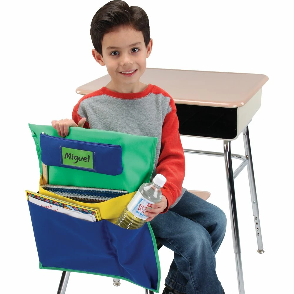 Deluxe Multi-Pocket Chair Pockets With Pencil Case And Water Bottle Holder - 150 Pack - Green/Blue 2 Deluxe Multi-Pocket Chair Pockets With Pencil Case And Water Bottle Holder - 150 Pack - Green/Blue - Image 2