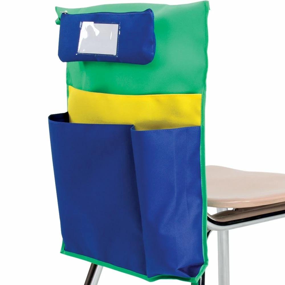 Deluxe Multi-Pocket Chair Pockets With Pencil Case And Water Bottle Holder - 150 Pack - Green/Blue 3 Deluxe Multi-Pocket Chair Pockets With Pencil Case And Water Bottle Holder - 150 Pack - Green/Blue - Image 3