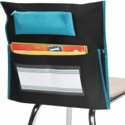 Deluxe Chair Pockets With Pencil Case - 6 Pack - Black/Turquoise