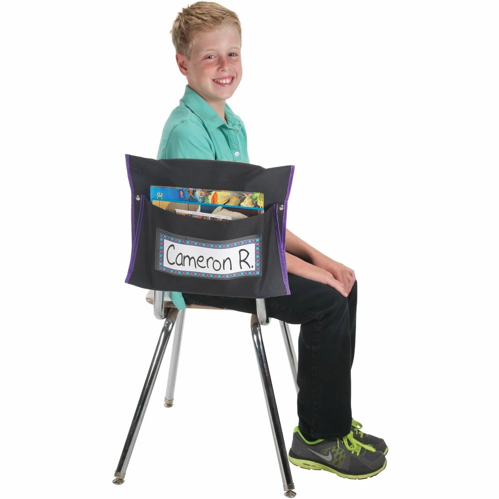 Classic Student Book Collection Chair Pockets - 6 Pack - Black/ Purple 2 Classic Student Book Collection Chair Pockets - 6 Pack - Black/ Purple - Image 2
